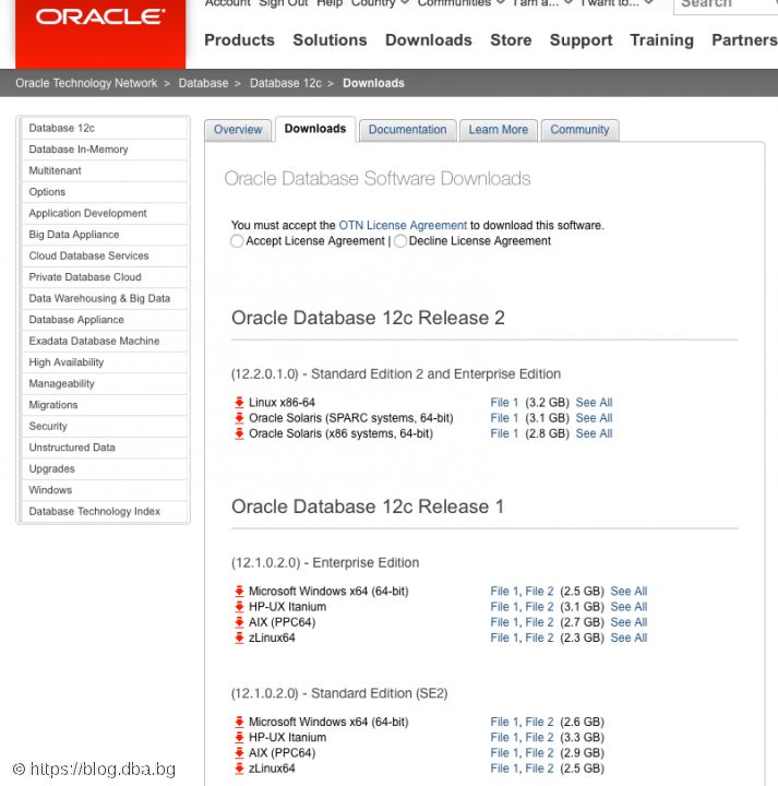 How to download Oracle 12c Standard Edition - 12.1.0.2 and 12.2.0.1