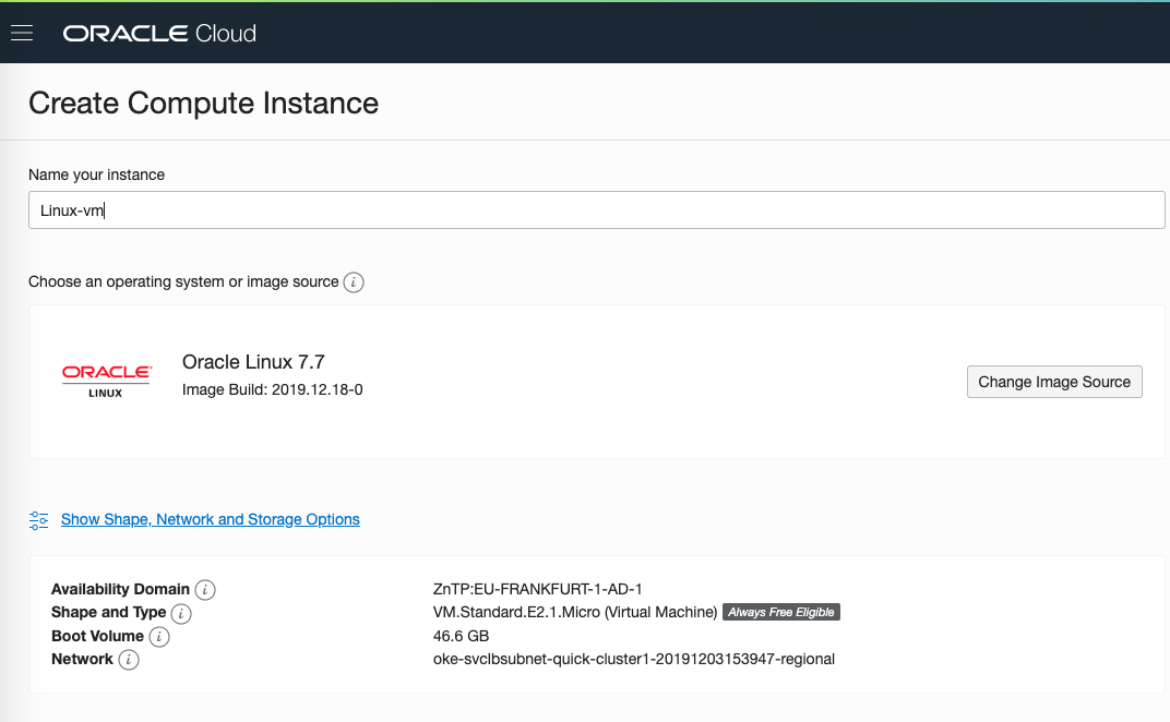 Oracle Cloud with WebLogic and ATP database - Create instance (Linux VM)