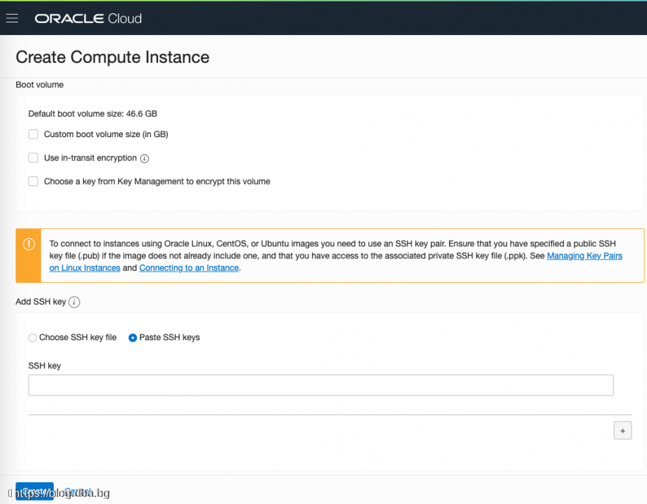 Oracle Cloud with WebLogic and ATP database - Create instance (Linux VM)