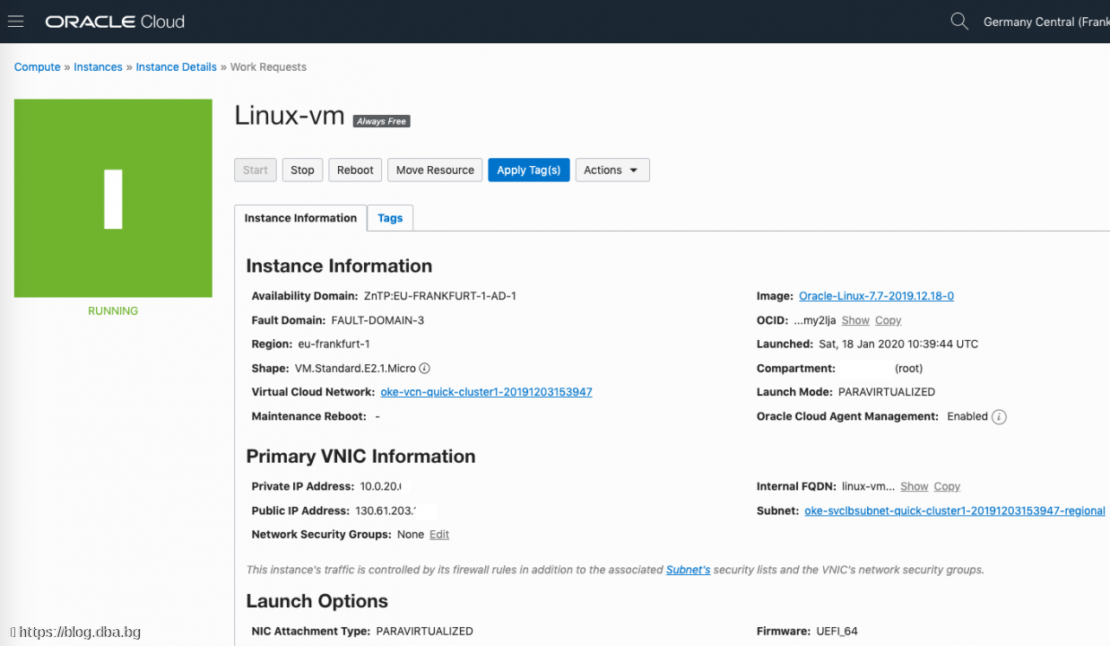 Oracle Cloud with WebLogic and ATP database - Create instance (Linux VM)