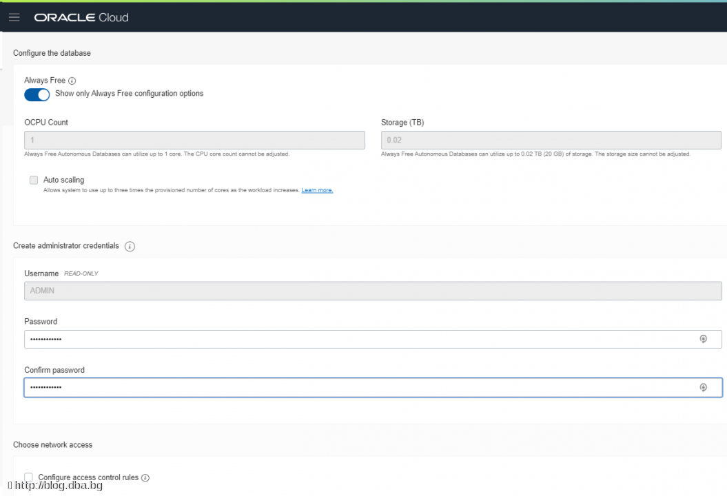 Oracle Cloud with WebLogic and ATP database - Create a new ATP database